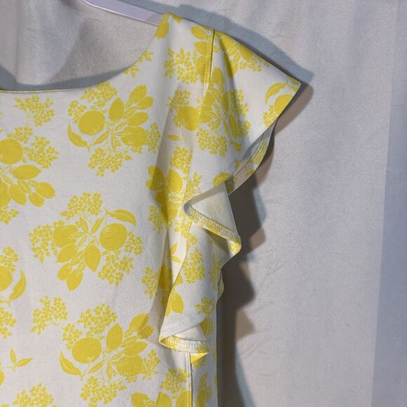 66-6 ANN TAYLOR white yellow floral lemon fruit flutter sleeves cross back top M - Picture 3 of 8